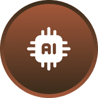 AI chip icon on brown circular background.