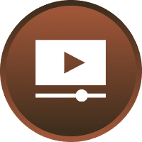 Play button icon with brown background.