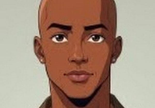 Animated character with a serious expression.